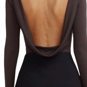 Dynamite Burgundy Purple Open-Back Long Sleeve Bodysuit